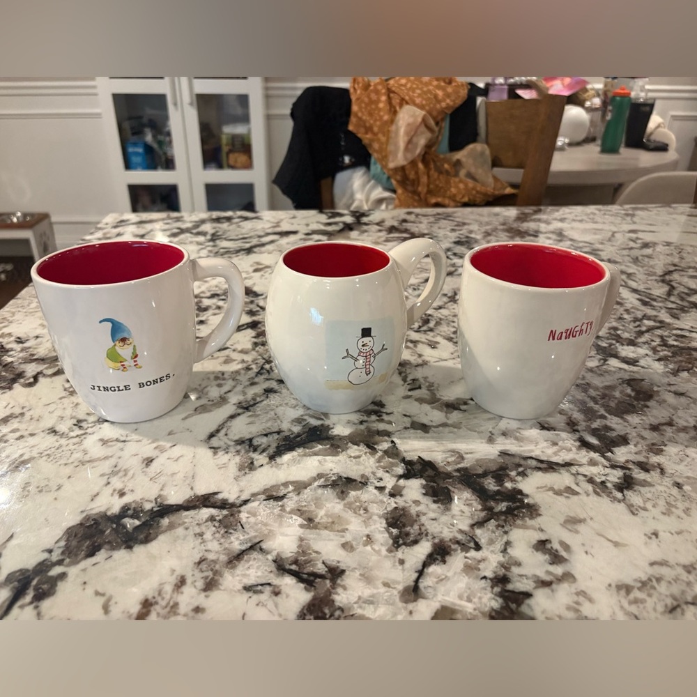 Rae Dunn Christmas Mugs Jingle Bones, Snowman & Naughty